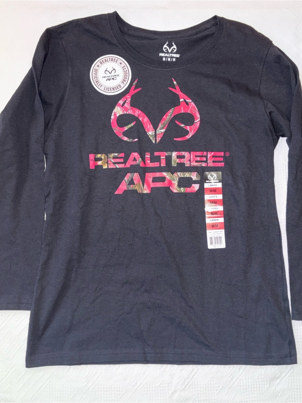 Realtree Black Long Sleeve Tee with Pink Camo Logo